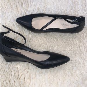 Black kitten heel wedges